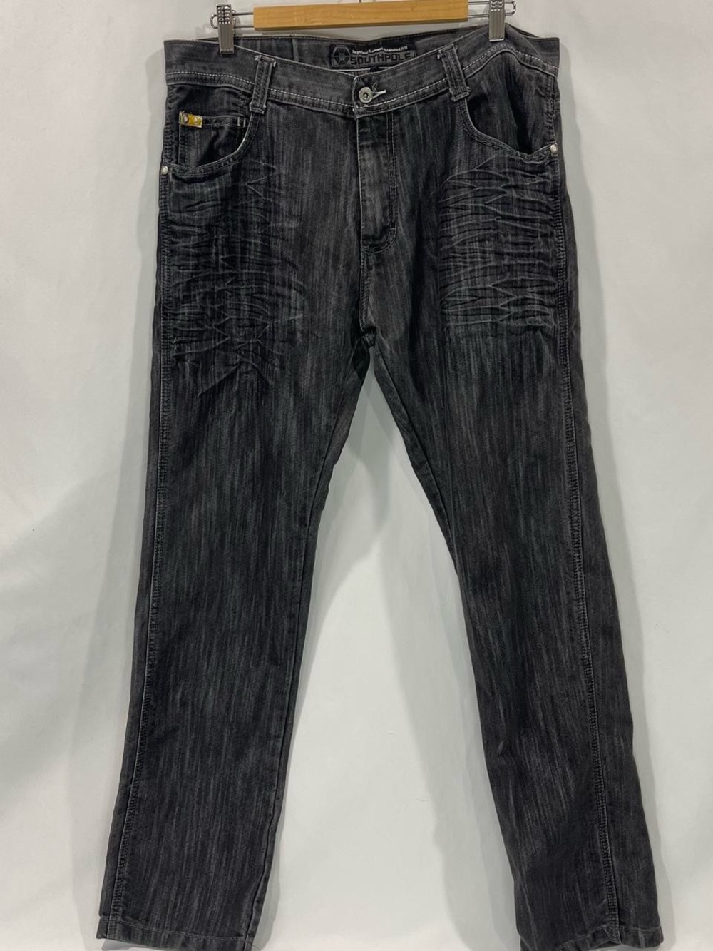 South Pole Men's Washed Charcoal Straight Jeans